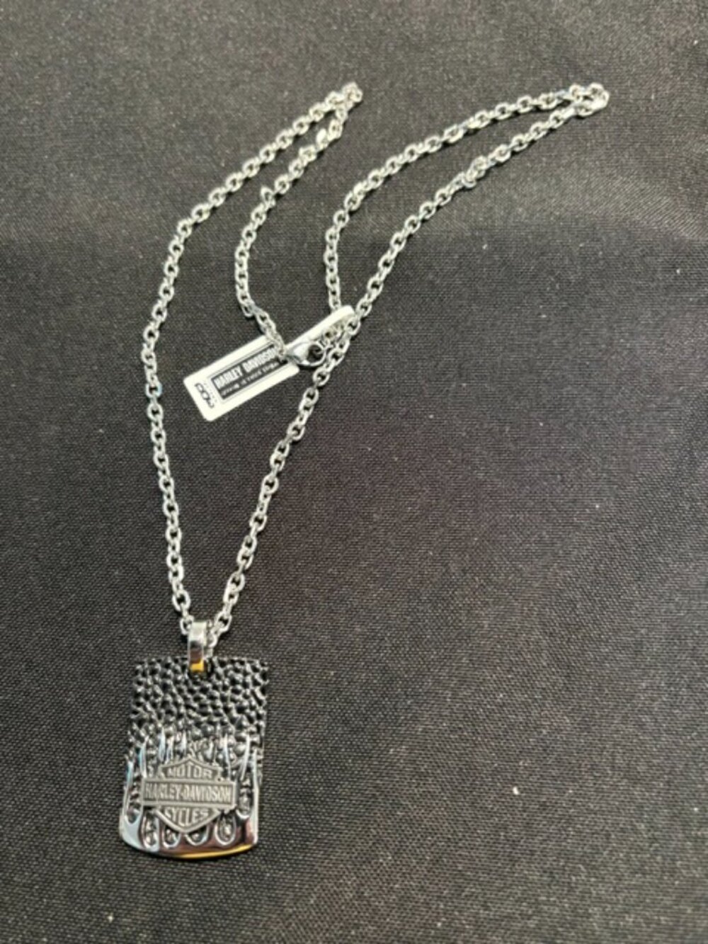 Harley-Davidson® Men's Textured Bar & Shield Flames Dog Tag Necklace